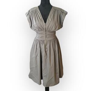 Bar III Women's Gray V-Neck Cinched Waist Zip Front A-Line Dress Size Small